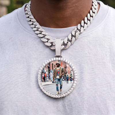 Iced Out 2.6-Inch Round Custom Photo Pendant