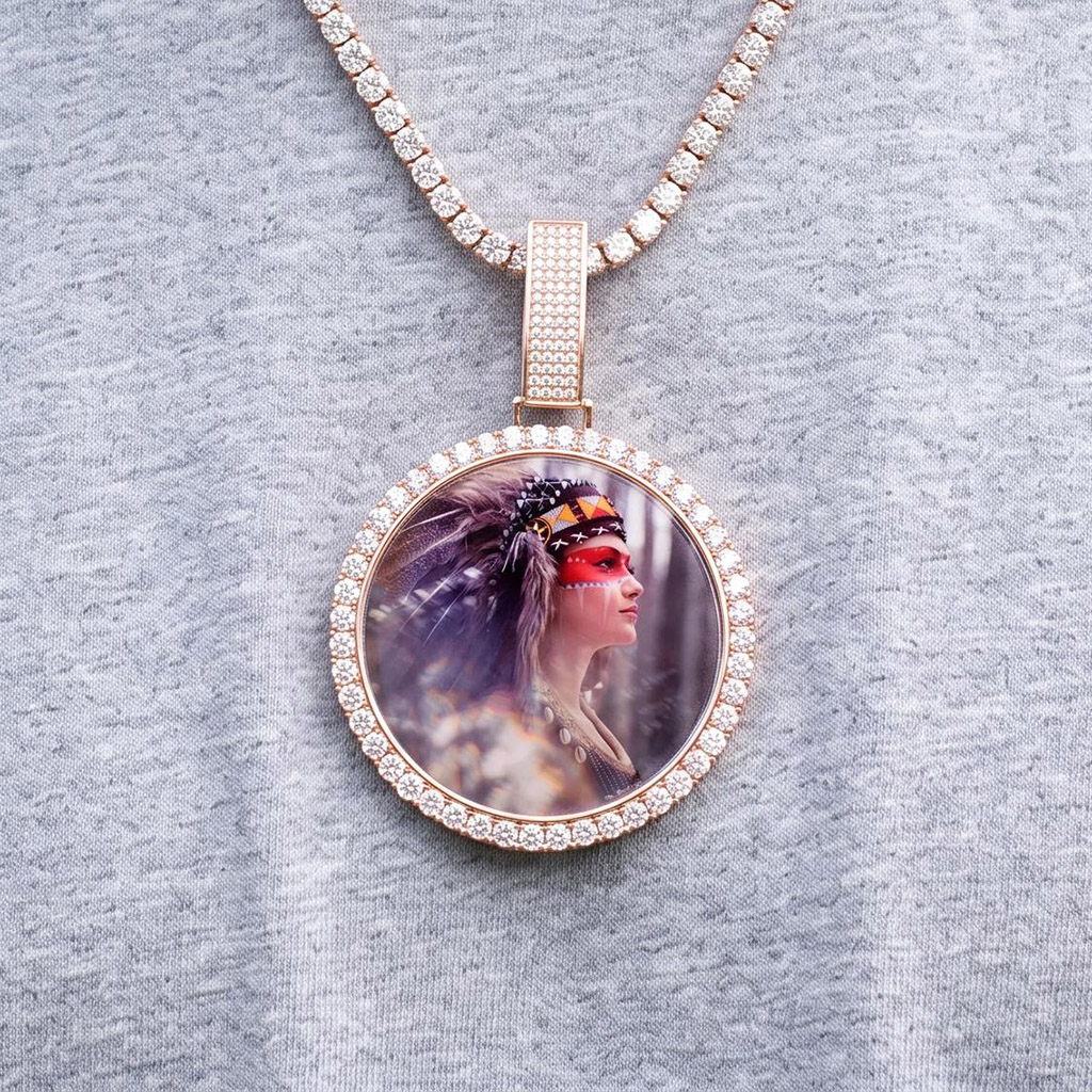Iced Out 2.6-Inch Round Custom Photo Pendant Iced Out 2.6-Inch Round Custom Photo Pendant