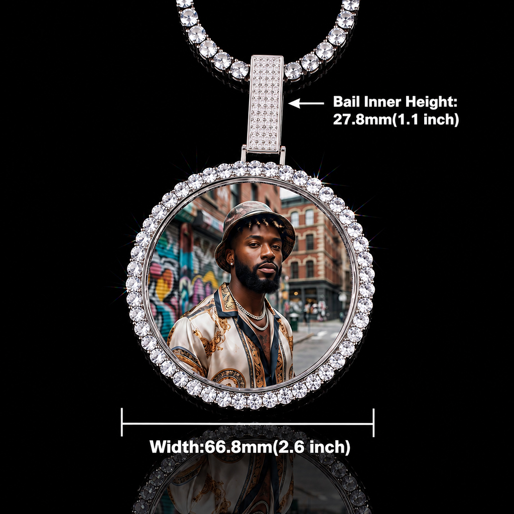 Iced Out 2.6-Inch Round Custom Photo Pendant Iced Out 2.6-Inch Round Custom Photo Pendant
