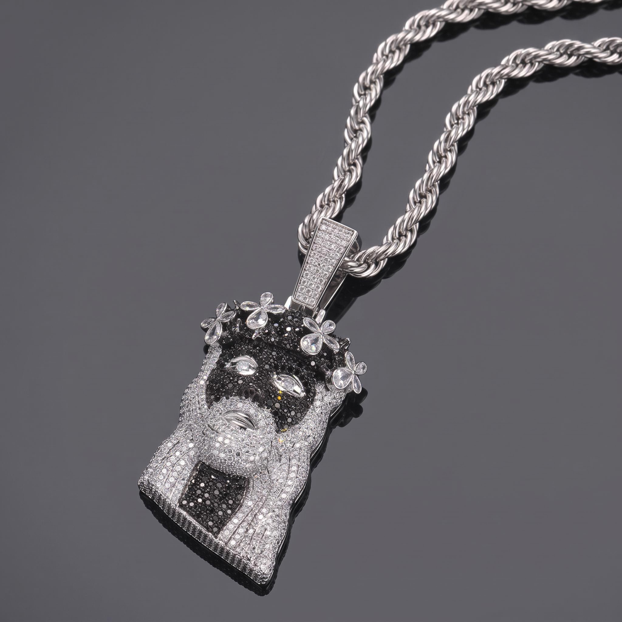 Iced Out Clover Black Jesus Pendant Iced Out Clover Black Jesus Pendant