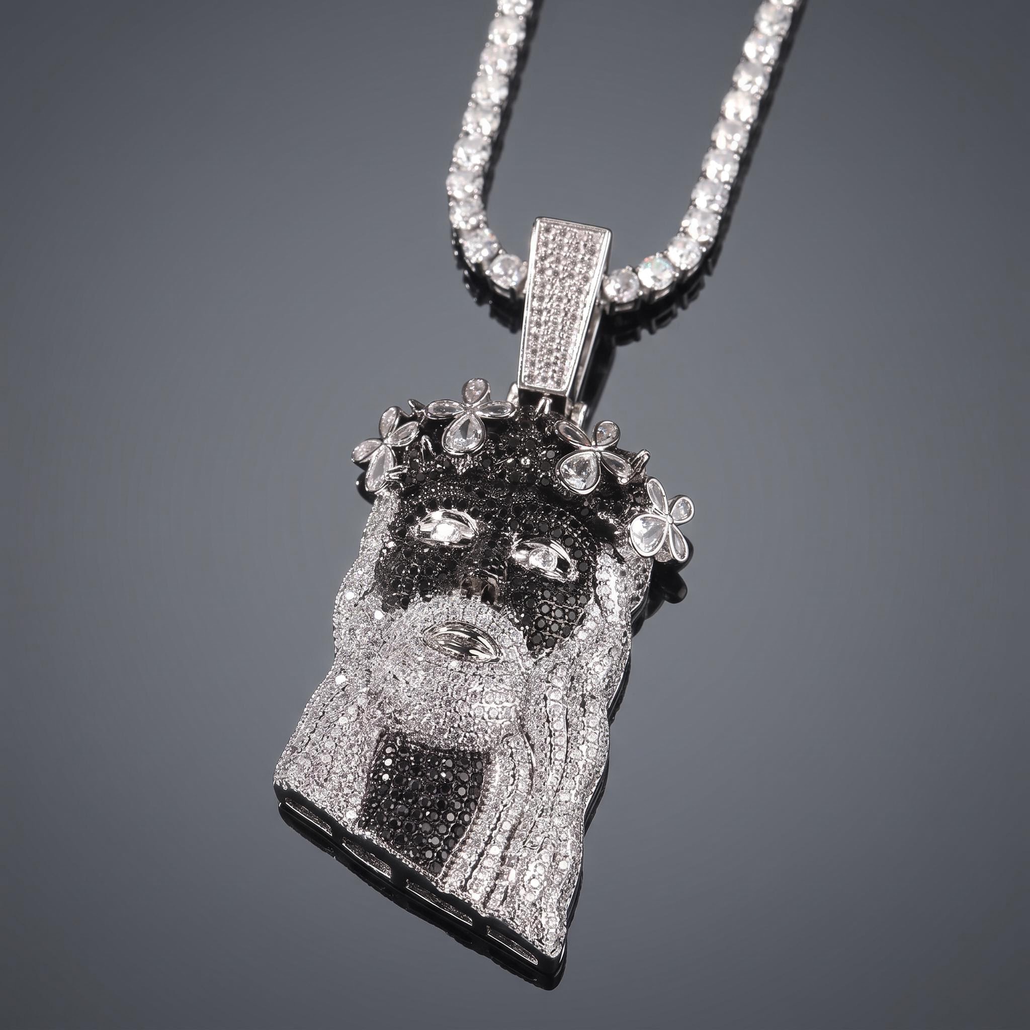 Iced Out Clover Black Jesus Pendant Iced Out Clover Black Jesus Pendant