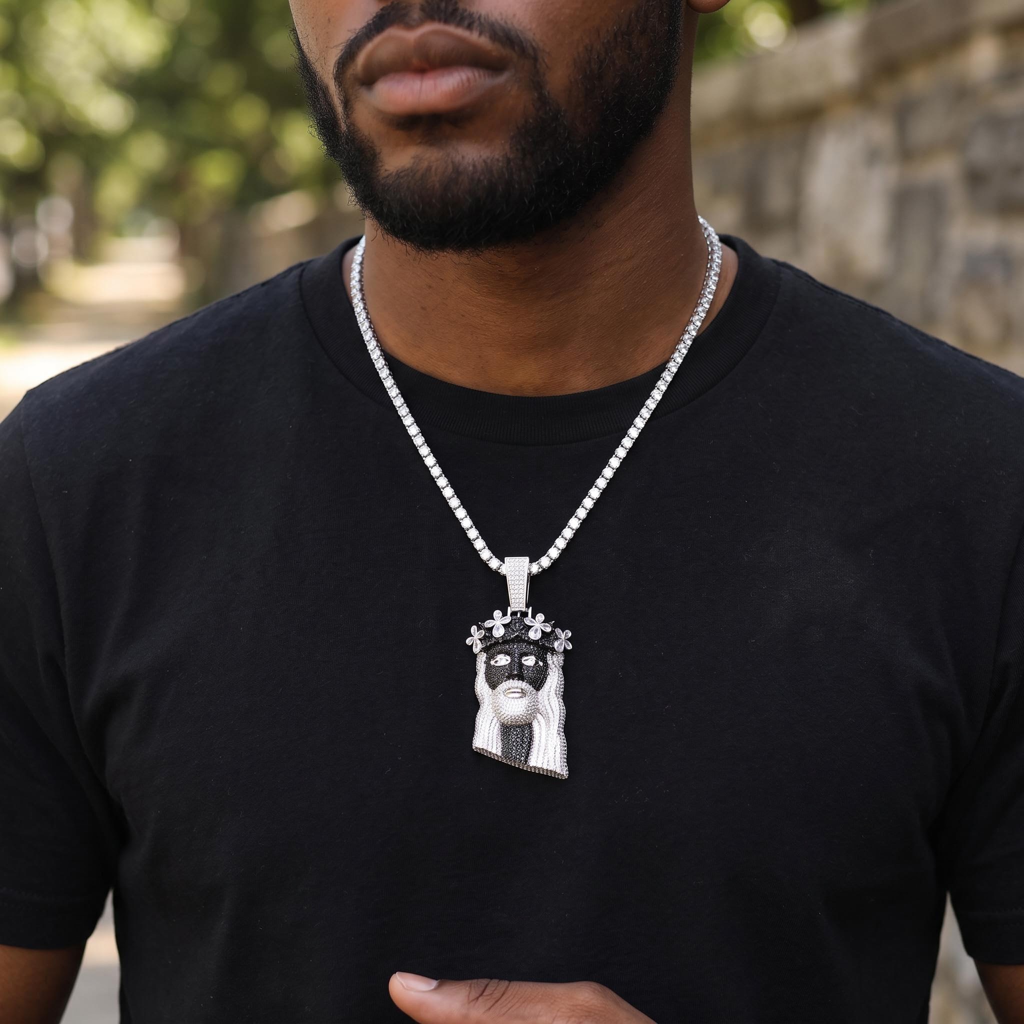 Iced Out Clover Black Jesus Pendant Iced Out Clover Black Jesus Pendant