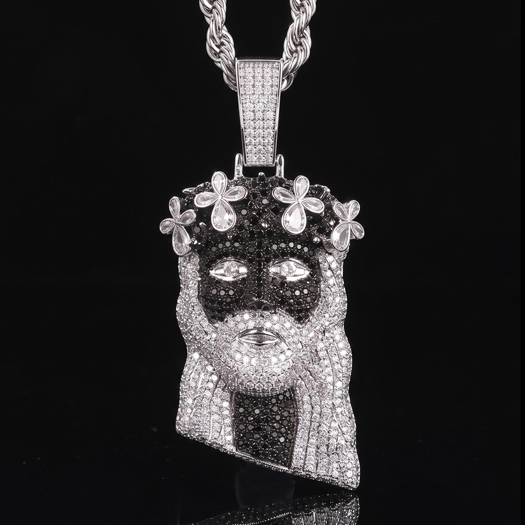 Iced Out Clover Black Jesus Pendant Iced Out Clover Black Jesus Pendant