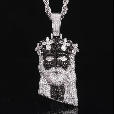 Iced Out Clover Black Jesus Pendant