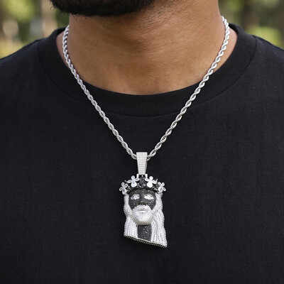 Iced Out Clover Black Jesus Pendant