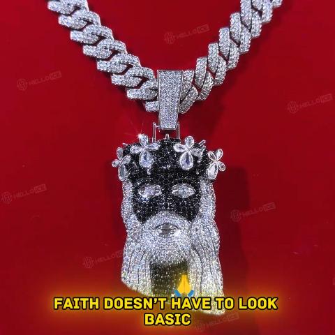 Iced Out Clover Black Jesus Pendant Iced Out Clover Black Jesus Pendant