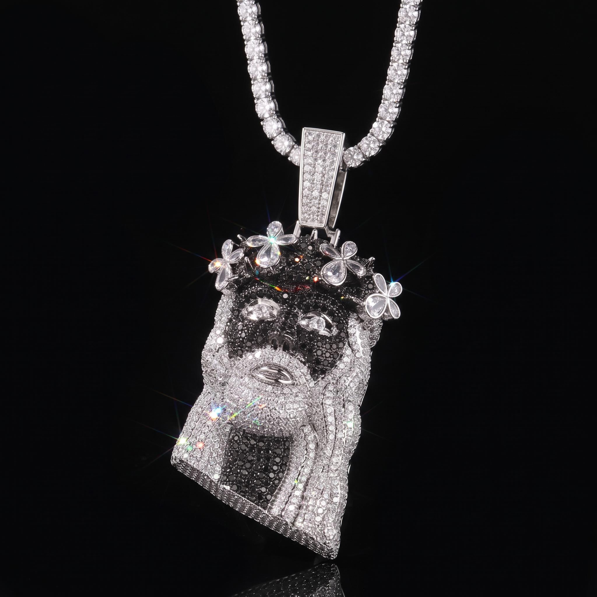 Iced Out Clover Black Jesus Pendant Iced Out Clover Black Jesus Pendant