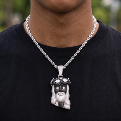 Iced Out Pear Cut Black Jesus Pendant