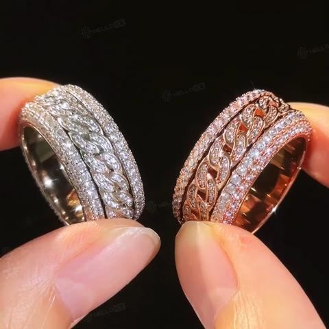 Iced Out Cuban Link Spinner Ring in Rose Gold Iced Out Cuban Link Spinner Ring in Rose Gold