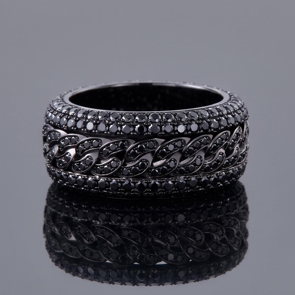 Iced Out Black Cuban Link Spinner Ring Iced Out Black Cuban Link Spinner Ring