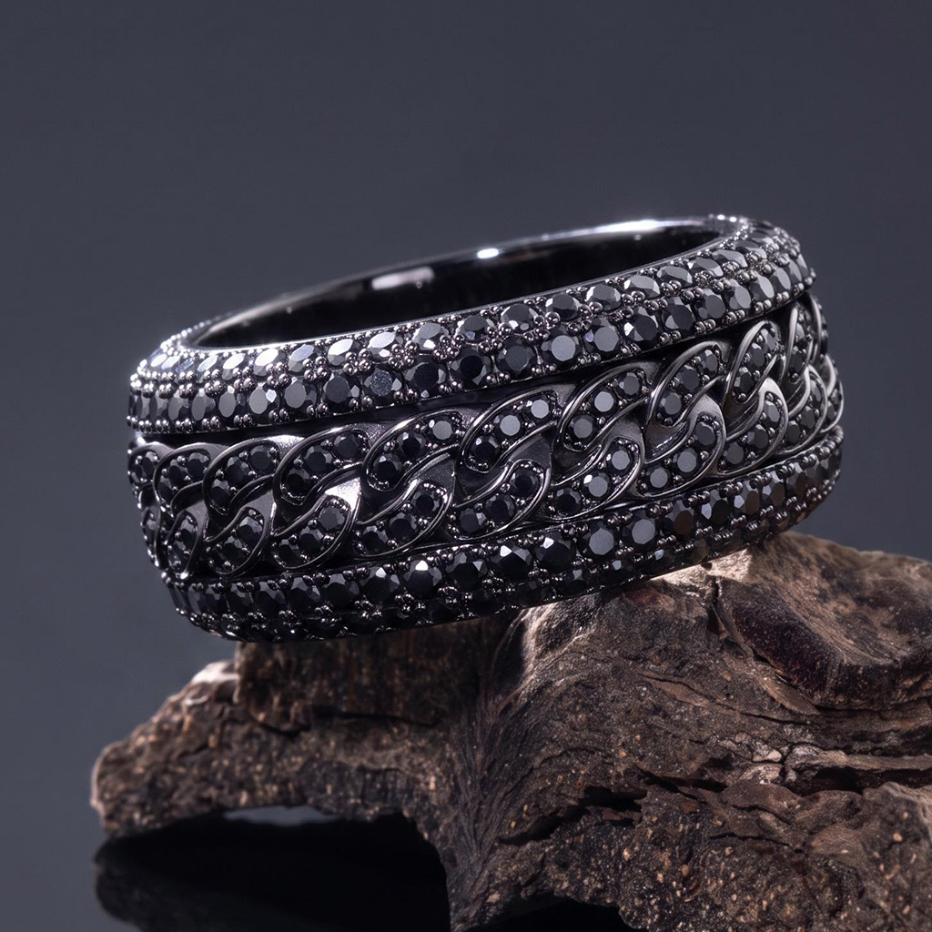 Iced Out Black Cuban Link Spinner Ring Iced Out Black Cuban Link Spinner Ring