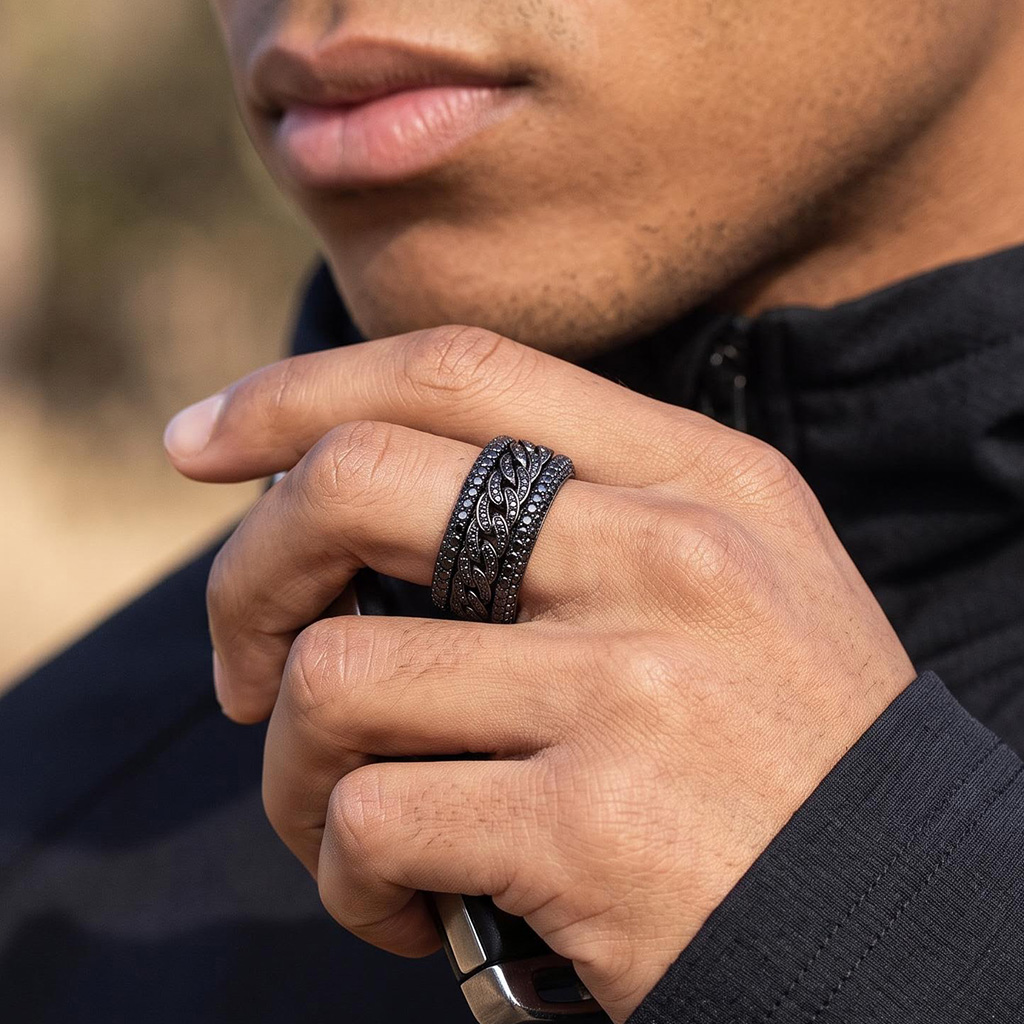 Iced Out Black Cuban Link Spinner Ring Iced Out Black Cuban Link Spinner Ring