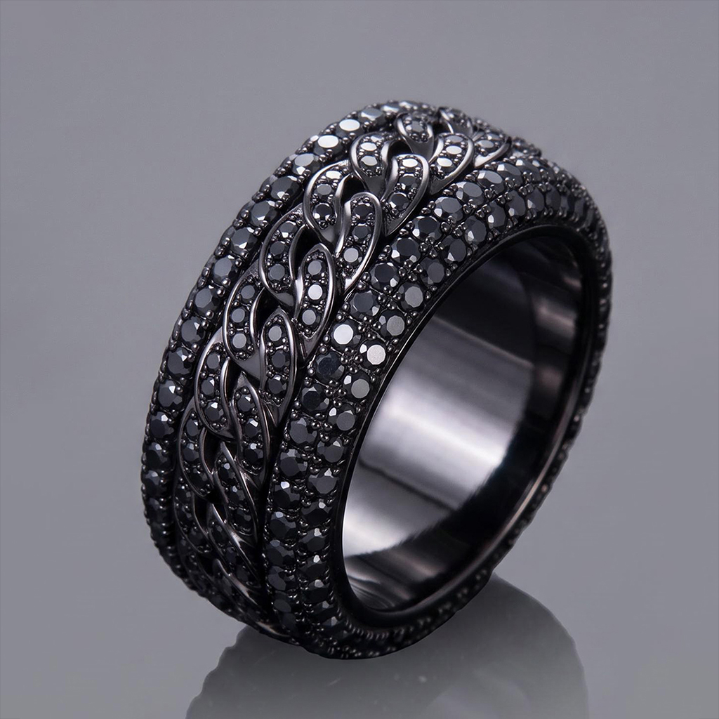 Iced Out Black Cuban Link Spinner Ring Iced Out Black Cuban Link Spinner Ring