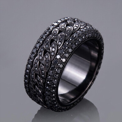 Iced Out Black Cuban Link Spinner Ring