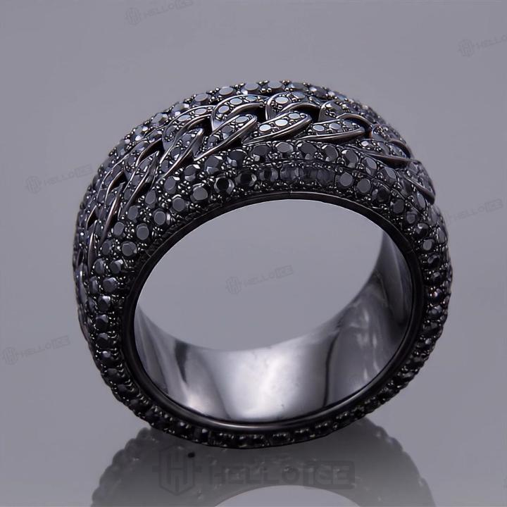 Iced Out Black Cuban Link Spinner Ring