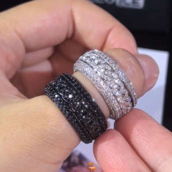 Iced Out Black Cuban Link Spinner Ring