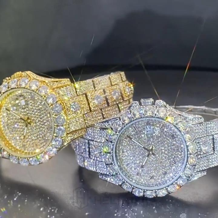 Iced Out Round Cut Date Men's Watch in White Gold Iced Out Round Cut Date Men's Watch in White Gold
