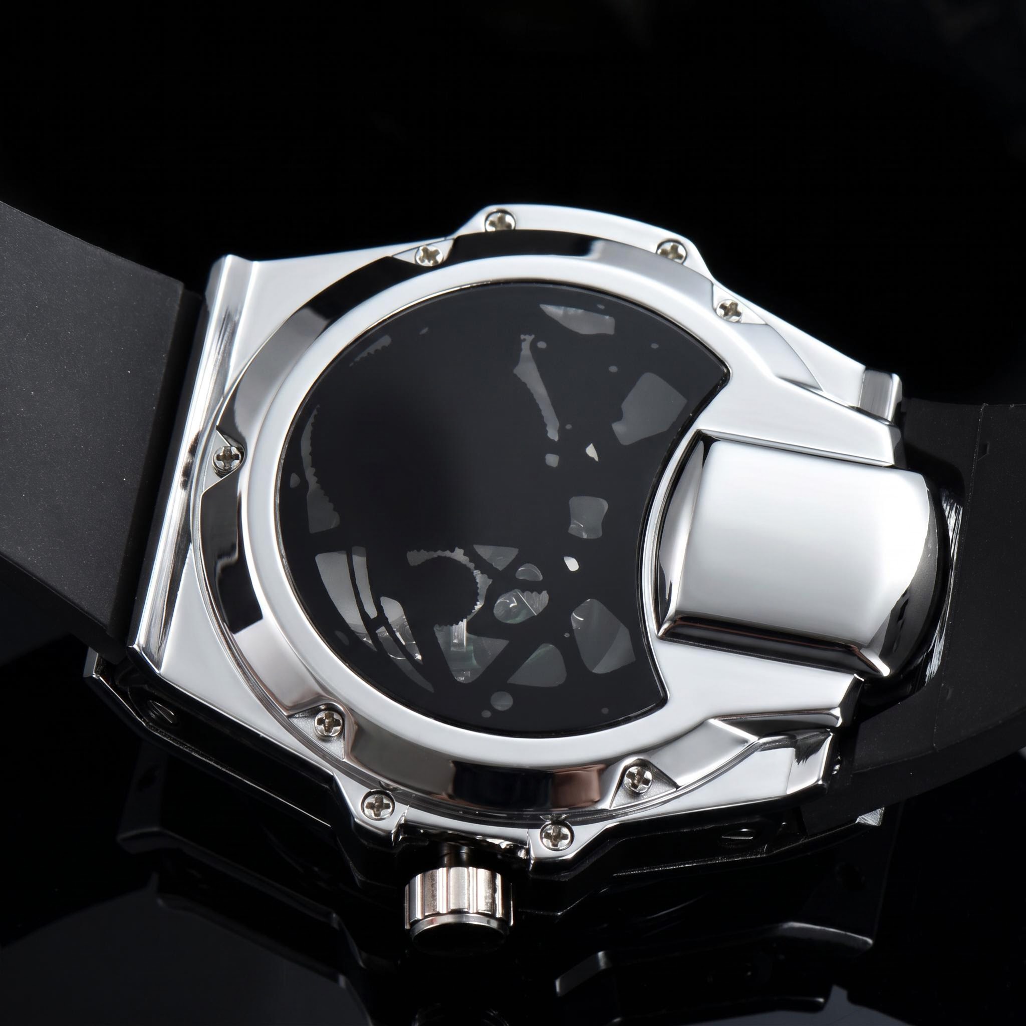 Stainless Steel Men's Watch with Black Silicone Strap Stainless Steel Men's Watch with Black Silicone Strap
