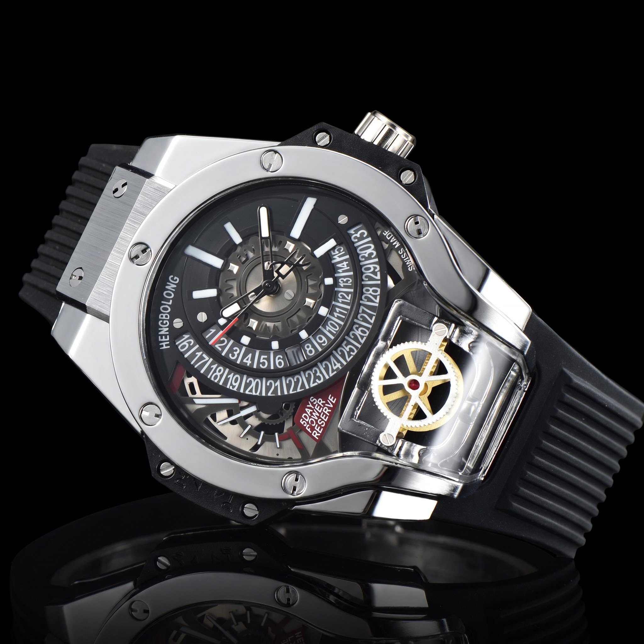 Stainless Steel Men's Watch with Black Silicone Strap Stainless Steel Men's Watch with Black Silicone Strap
