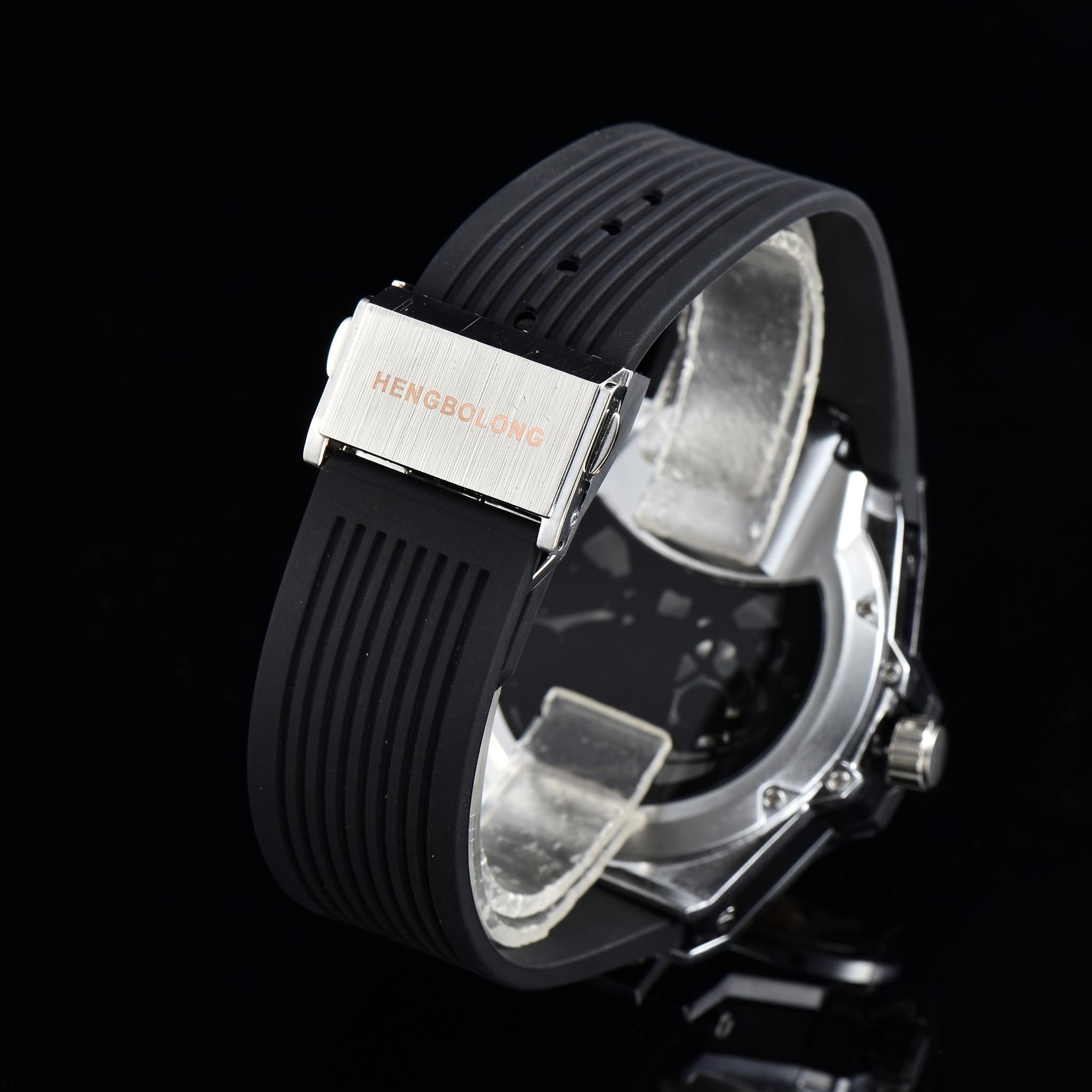 Stainless Steel Men's Watch with Black Silicone Strap Stainless Steel Men's Watch with Black Silicone Strap