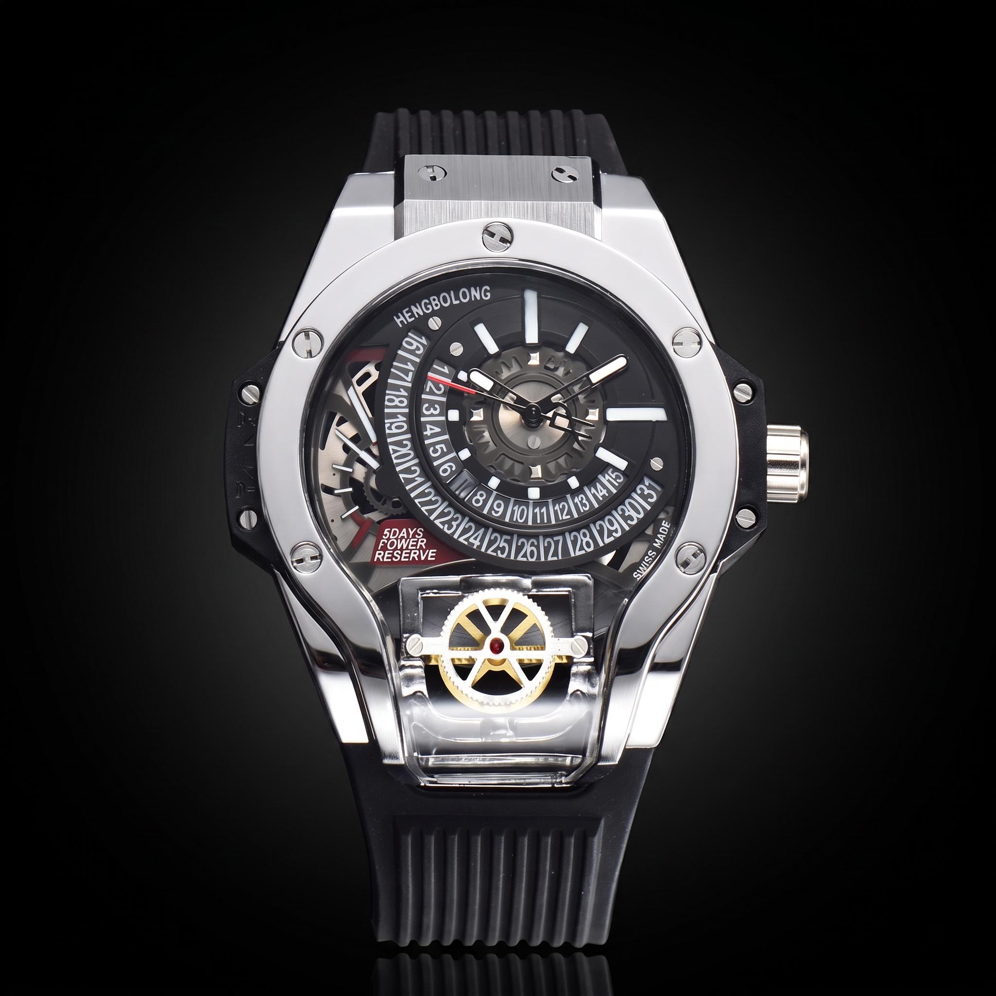 Stainless Steel Men's Watch with Black Silicone Strap Stainless Steel Men's Watch with Black Silicone Strap