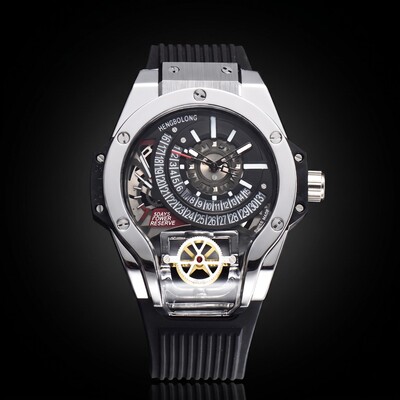 Stainless Steel Men's Watch with Black Silicone Strap