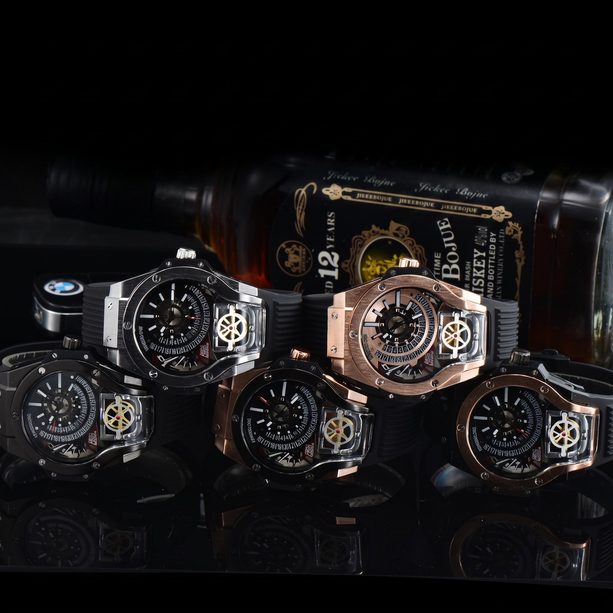 Black Stainless Steel Men's Watch with Silicone Strap Black Stainless Steel Men's Watch with Silicone Strap