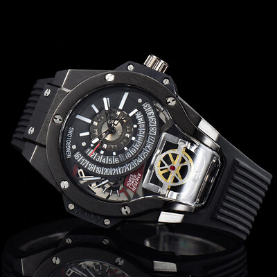 Black Stainless Steel Men's Watch with Silicone Strap