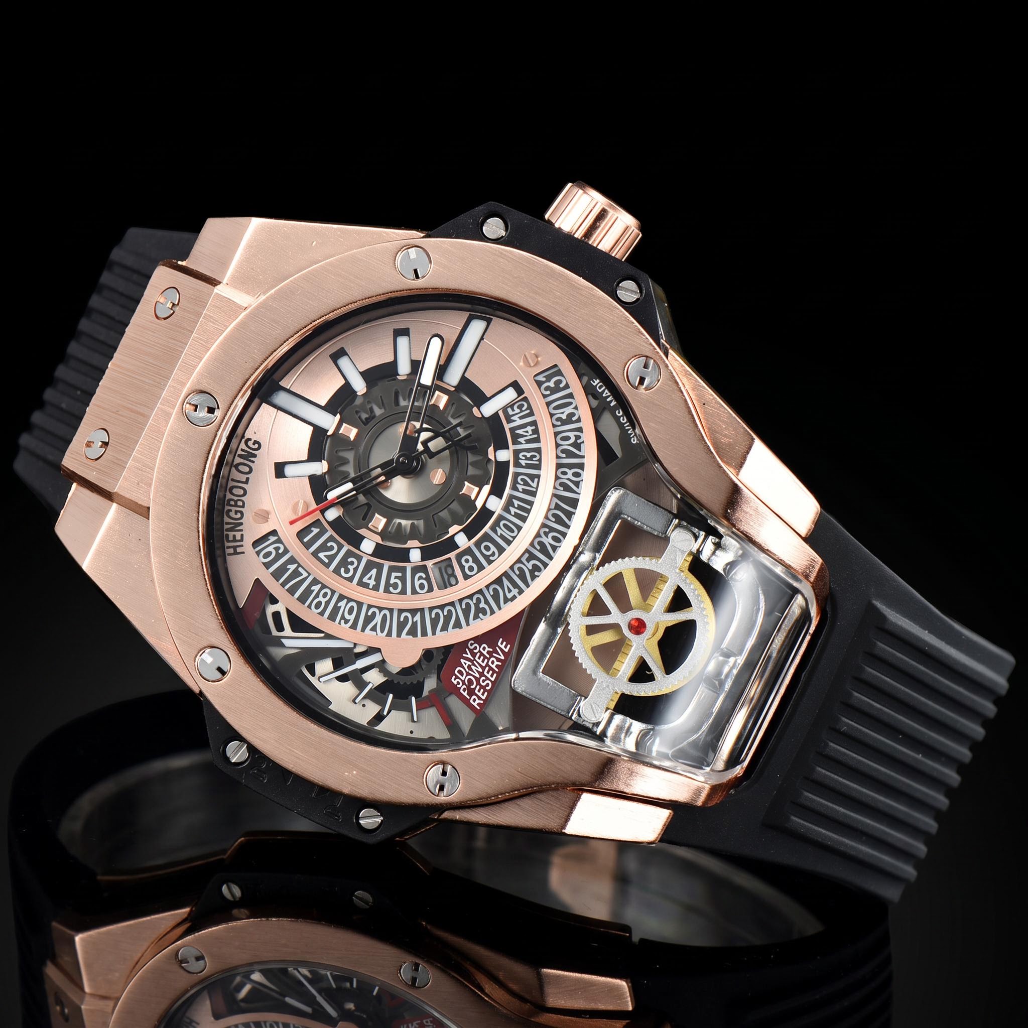 Stainless Steel Silicone Strap Men's Watch in Rose Gold Stainless Steel Silicone Strap Men's Watch in Rose Gold