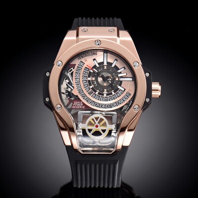 Stainless Steel Silicone Strap Men's Watch in Rose Gold