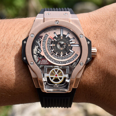 Stainless Steel Silicone Strap Men's Watch in Rose Gold