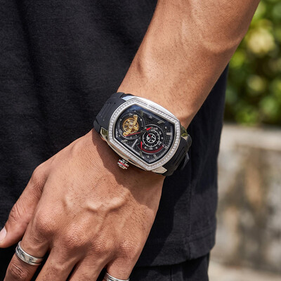 Iced Out Skeleton Silicone Strap Mechanical Watch