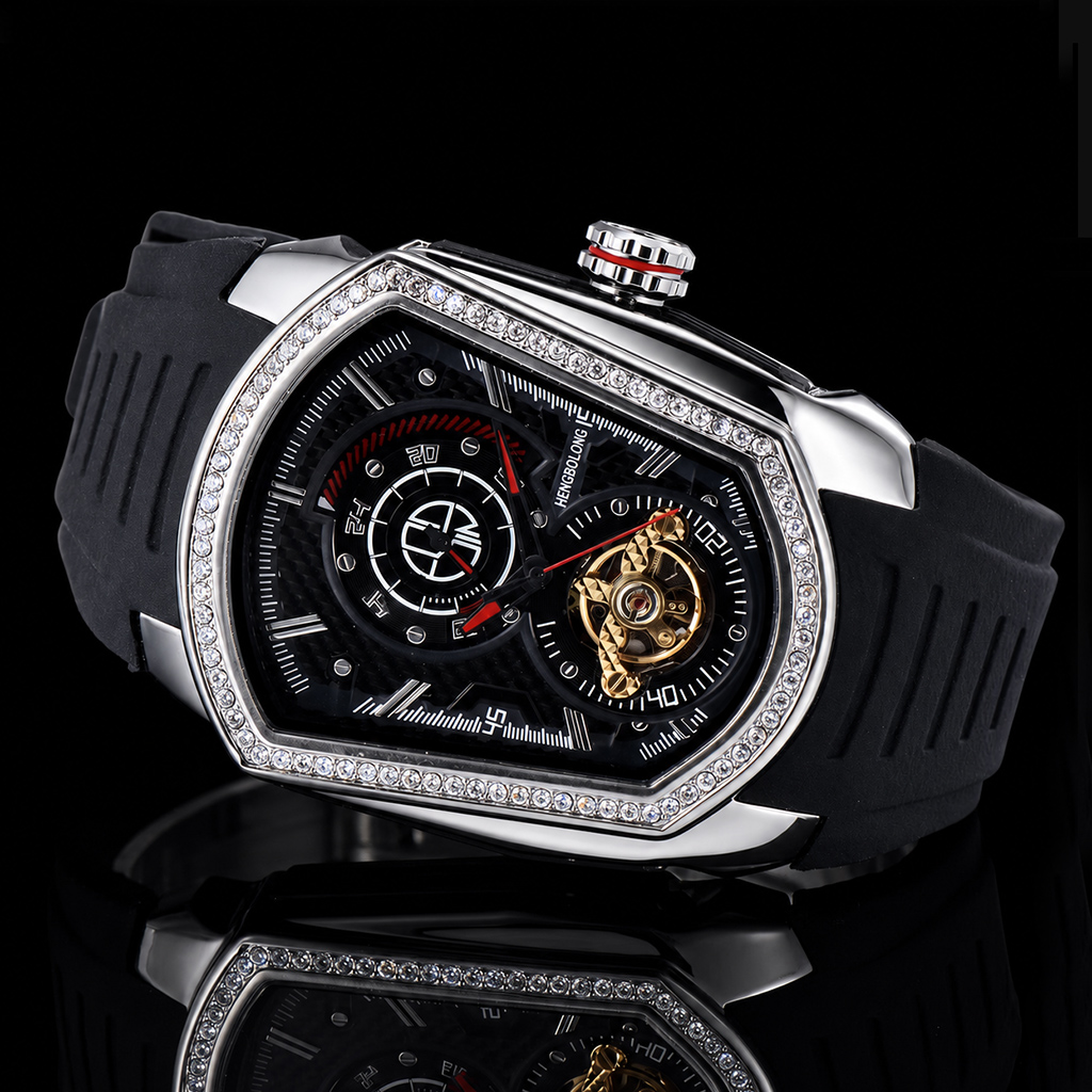 Iced Out Skeleton Silicone Strap Mechanical Watch