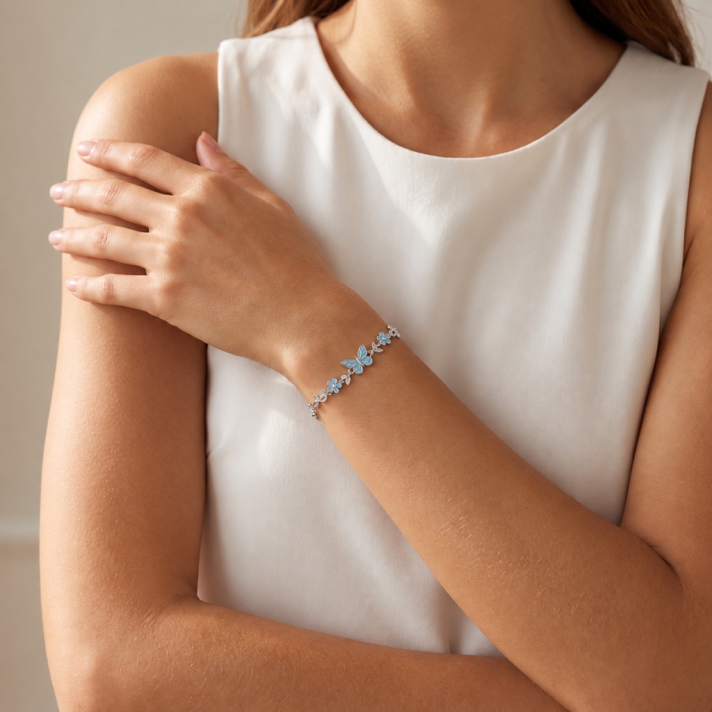 Nature-inspired Glow in the Dark Blue Butterfly Floral Vine Bracelet