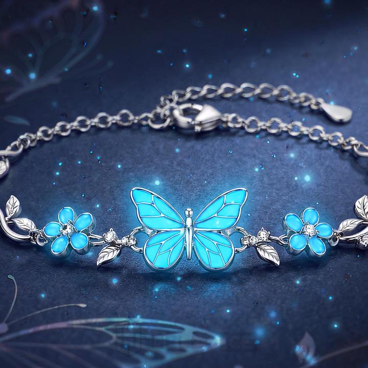 Nature-inspired Glow in the Dark Blue Butterfly Floral Vine Bracelet Nature-inspired Glow in the Dark Blue Butterfly Floral Vine Bracelet