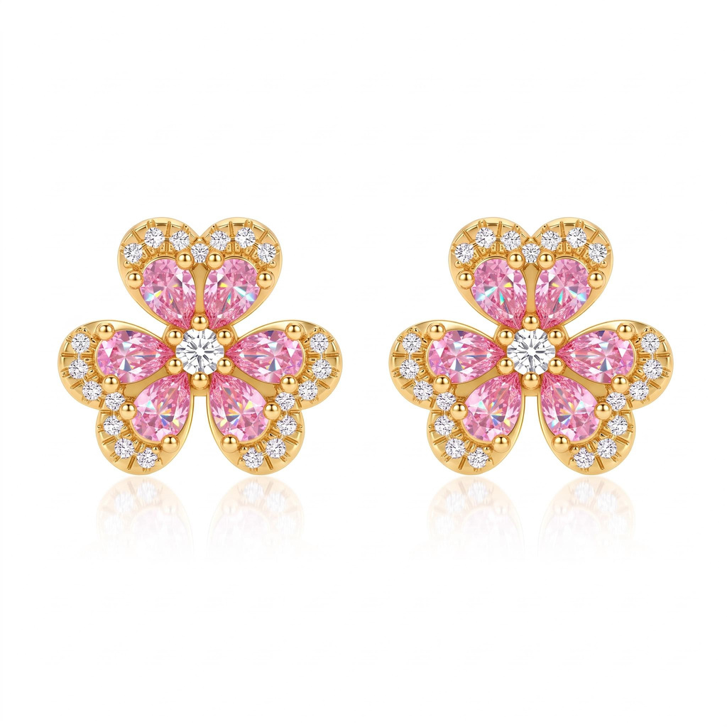 0.77 ct.tw. Four Leaf Clover Pink Pear Cut Stud Earrings 0.77 ct.tw. Four Leaf Clover Pink Pear Cut Stud Earrings