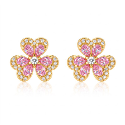 0.77 ct.tw. Four Leaf Clover Pink Pear Cut Stud Earrings