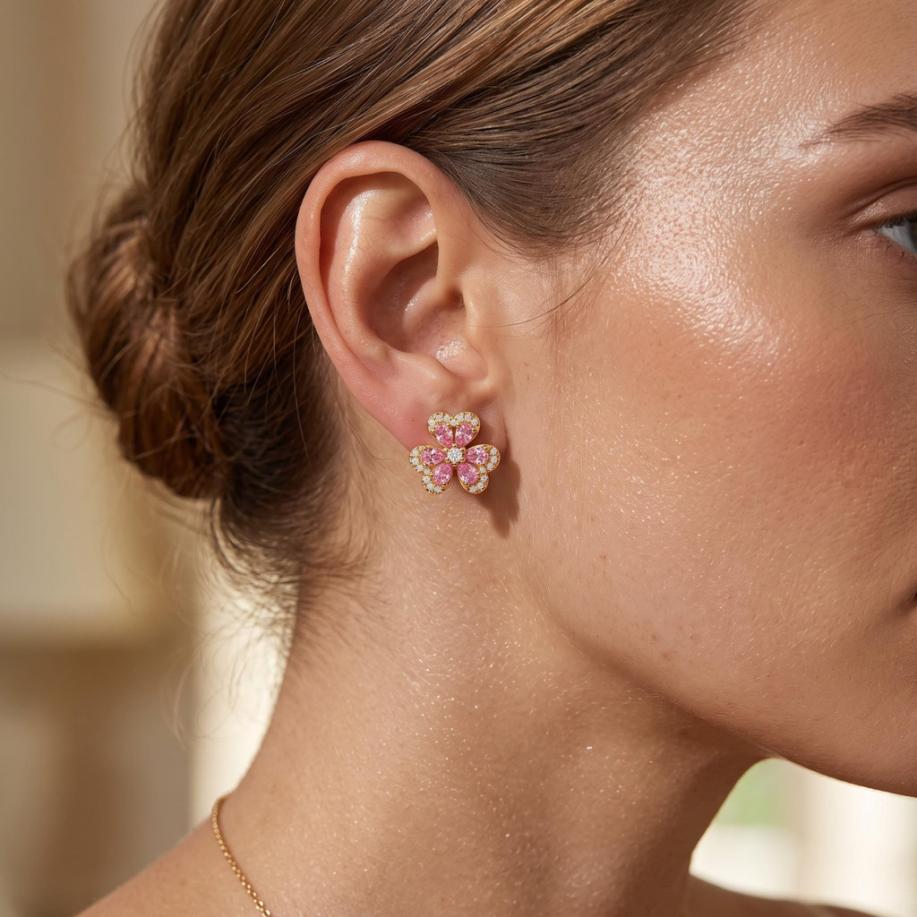 0.77 ct.tw. Four Leaf Clover Pink Pear Cut Stud Earrings 0.77 ct.tw. Four Leaf Clover Pink Pear Cut Stud Earrings
