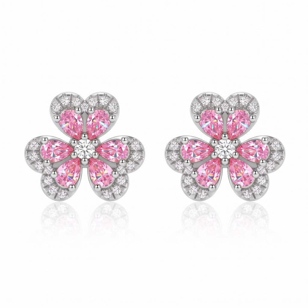 0.77 ct.tw. Four Leaf Clover Pink Pear Cut Stud Earrings 0.77 ct.tw. Four Leaf Clover Pink Pear Cut Stud Earrings