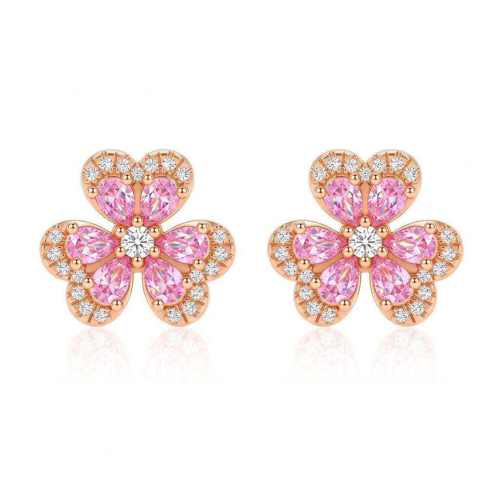 0.77 ct.tw. Four Leaf Clover Pink Pear Cut Stud Earrings 0.77 ct.tw. Four Leaf Clover Pink Pear Cut Stud Earrings