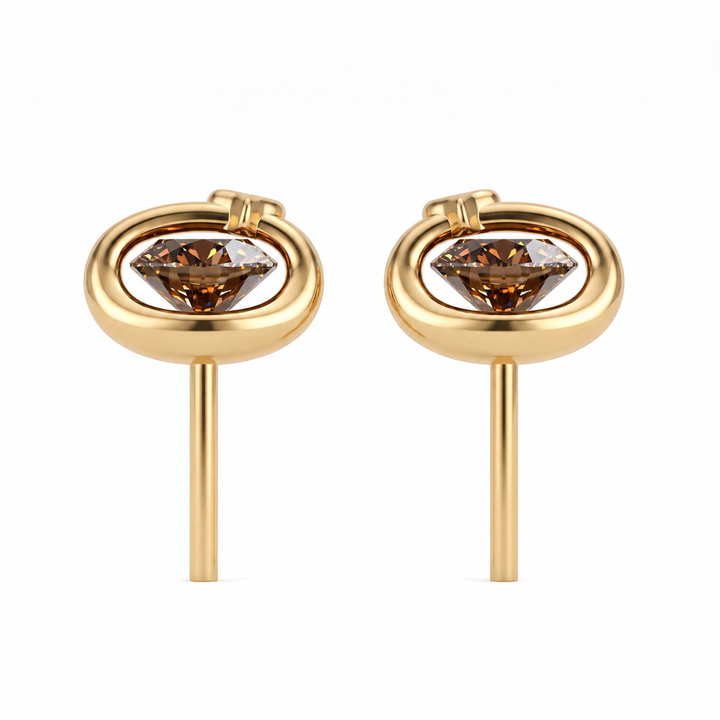 1.0 ct.tw. Star Accent Round Cut Bezel Set Stud Earrings 1.0 ct.tw. Star Accent Round Cut Bezel Set Stud Earrings
