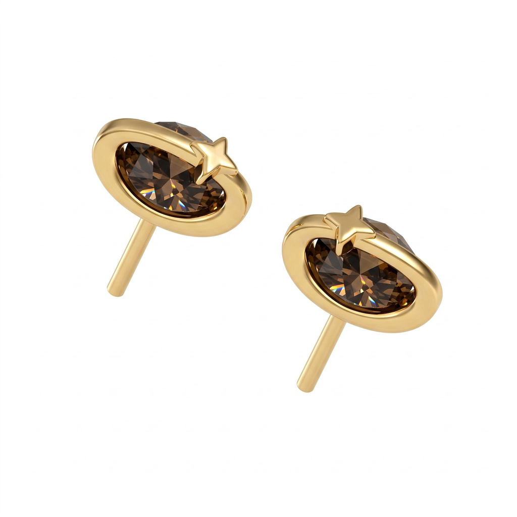 1.0 ct.tw. Star Accent Round Cut Bezel Set Stud Earrings 1.0 ct.tw. Star Accent Round Cut Bezel Set Stud Earrings