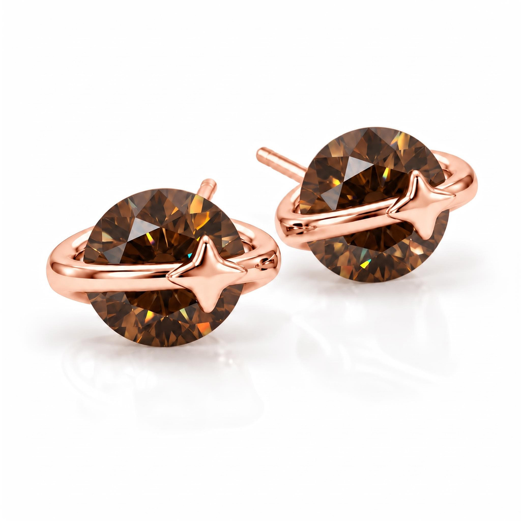 1.0 ct.tw. Star Accent Round Cut Bezel Set Stud Earrings 1.0 ct.tw. Star Accent Round Cut Bezel Set Stud Earrings