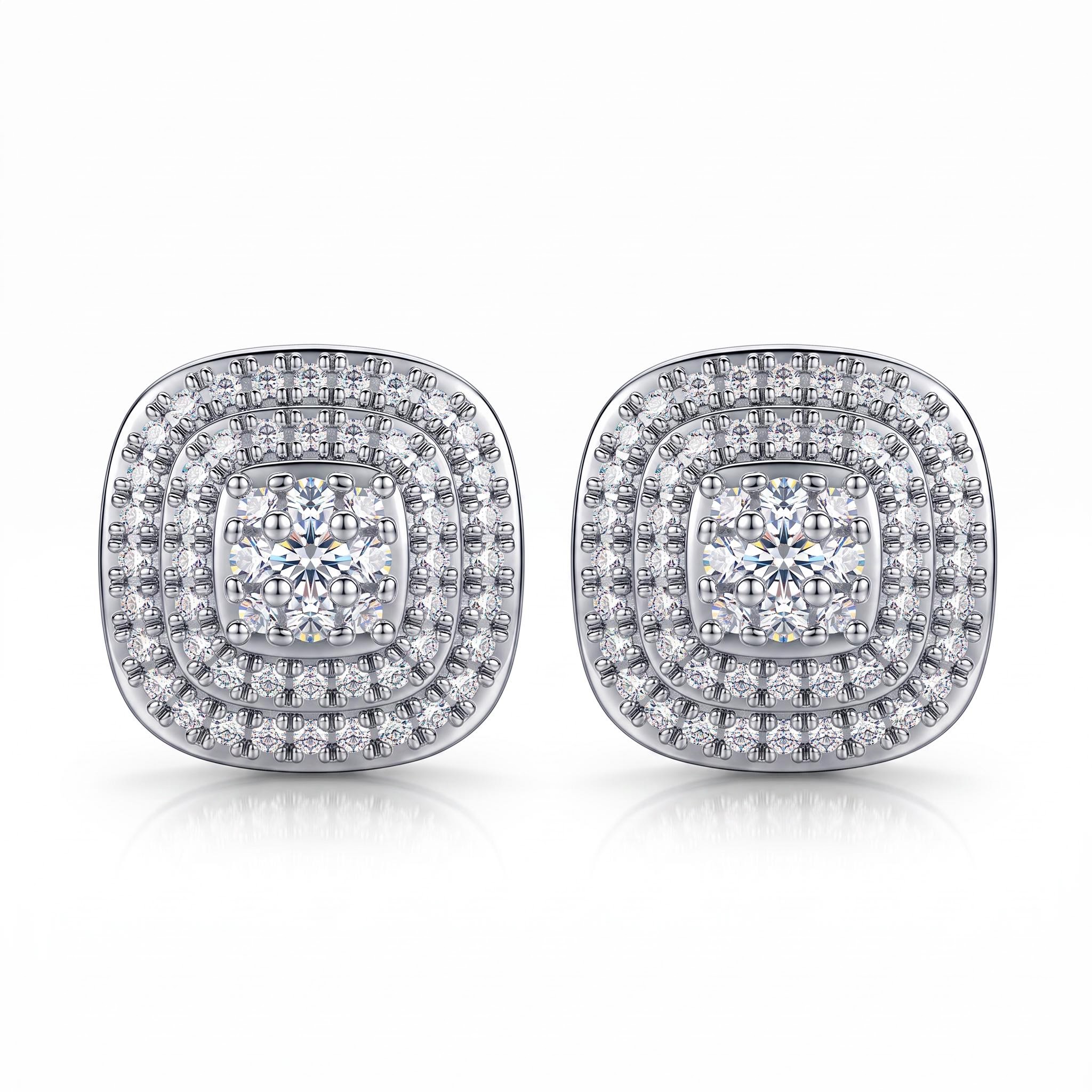 0.41 ct.tw. Cushion Shaped Pave Set Sparkling Stud Earrings 0.41 ct.tw. Cushion Shaped Pave Set Sparkling Stud Earrings