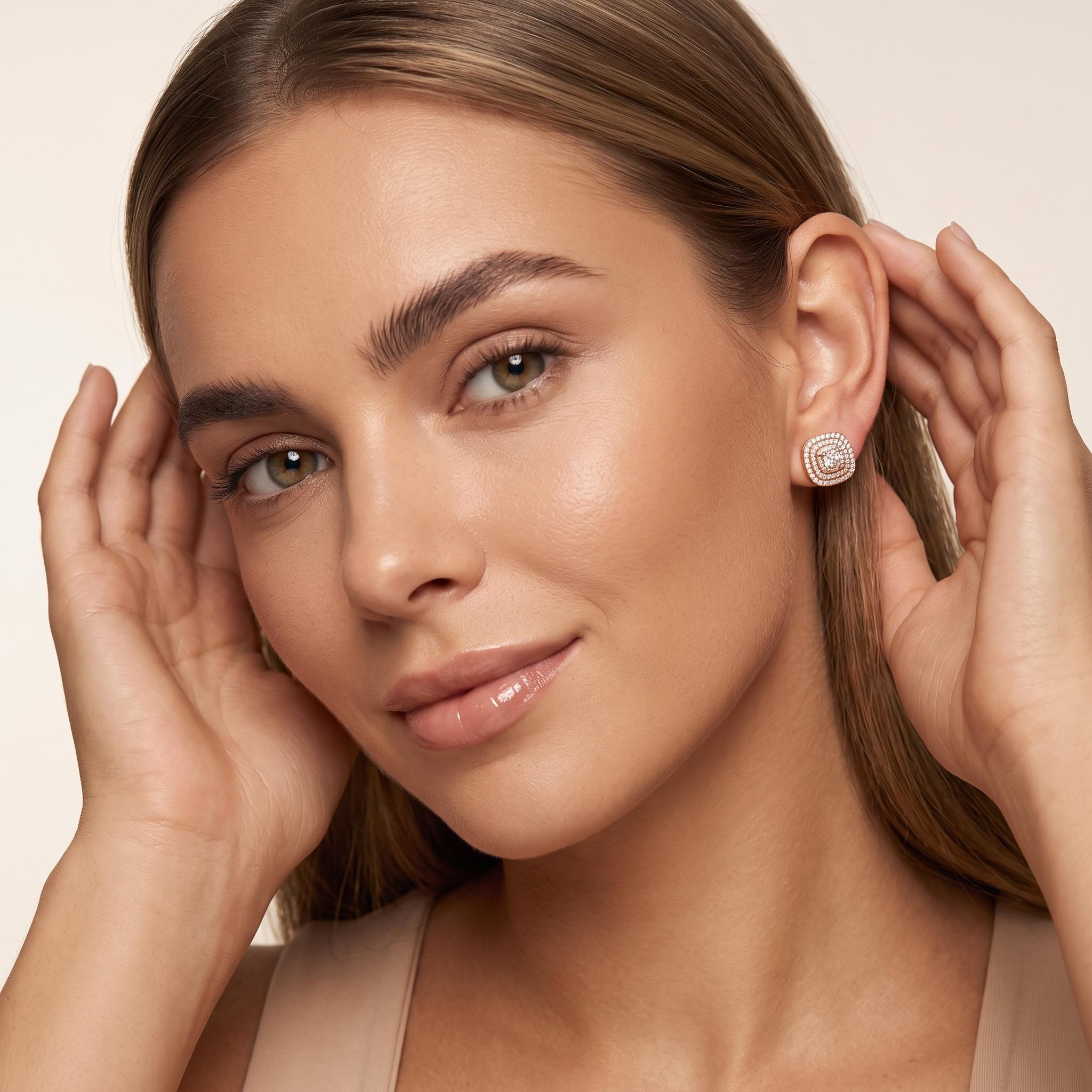 0.41 ct.tw. Cushion Shaped Pave Set Sparkling Stud Earrings 0.41 ct.tw. Cushion Shaped Pave Set Sparkling Stud Earrings