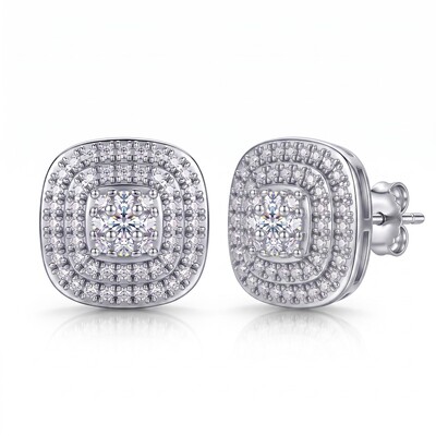 0.41 ct.tw. Cushion Shaped Pave Set Sparkling Stud Earrings