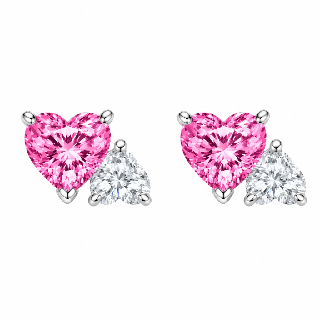 1.7 ct.tw. Personalized Birthstone Double Heart Cut Stud Earrings 1.7 ct.tw. Personalized Birthstone Double Heart Cut Stud Earrings