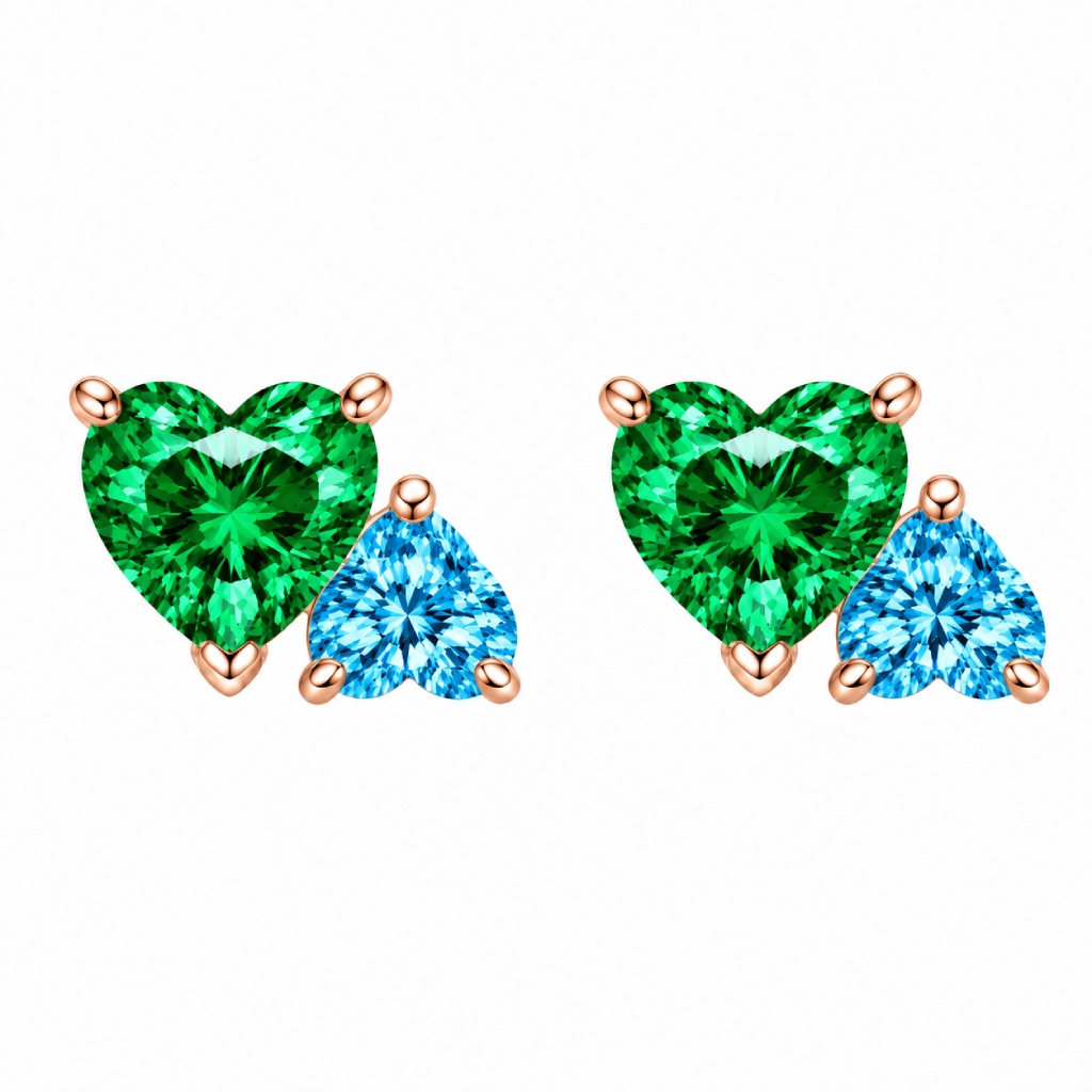 1.7 ct.tw. Personalized Birthstone Double Heart Cut Stud Earrings 1.7 ct.tw. Personalized Birthstone Double Heart Cut Stud Earrings
