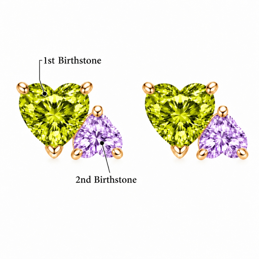 1.7 ct.tw. Personalized Birthstone Double Heart Cut Stud Earrings 1.7 ct.tw. Personalized Birthstone Double Heart Cut Stud Earrings