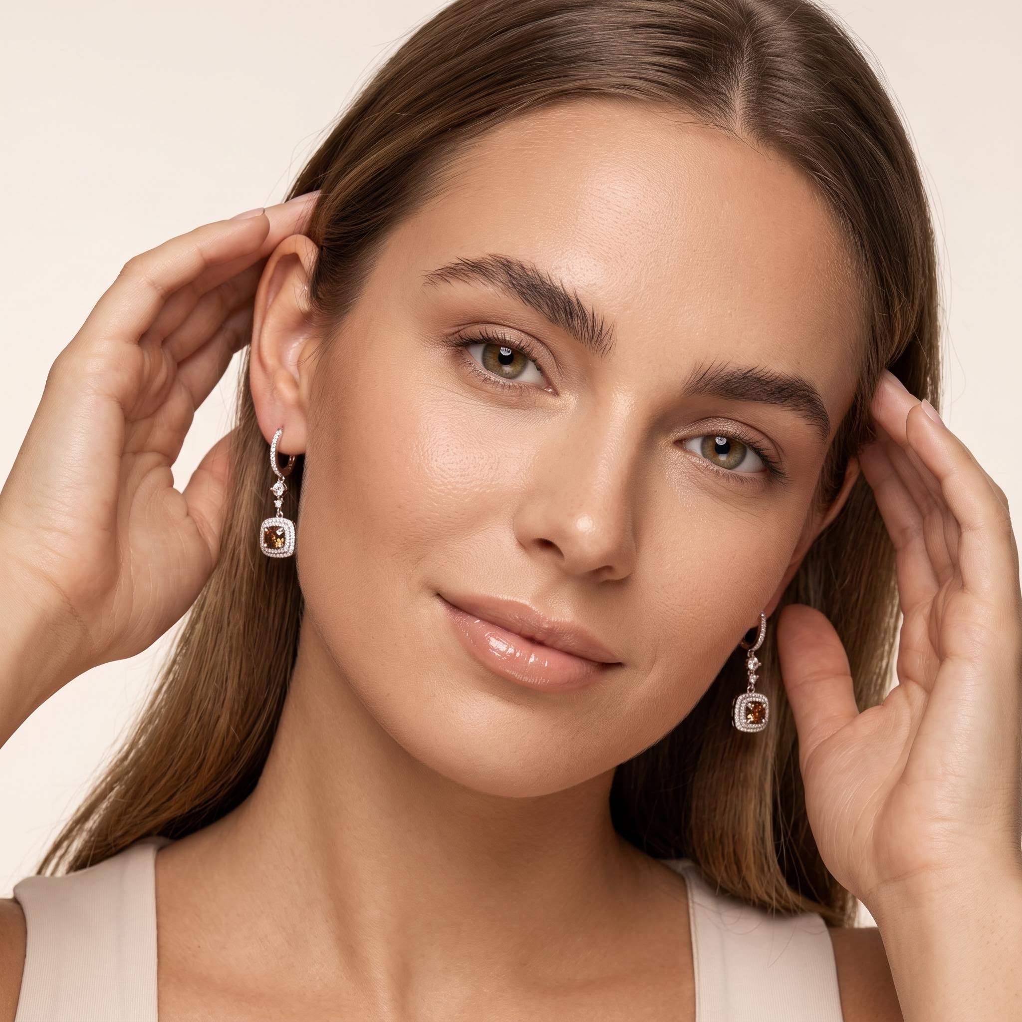 4.97 ct.tw. Pavé Halo Cushion Cut Coffee Chocolate Stone Drop Earrings 4.97 ct.tw. Pavé Halo Cushion Cut Coffee Chocolate Stone Drop Earrings